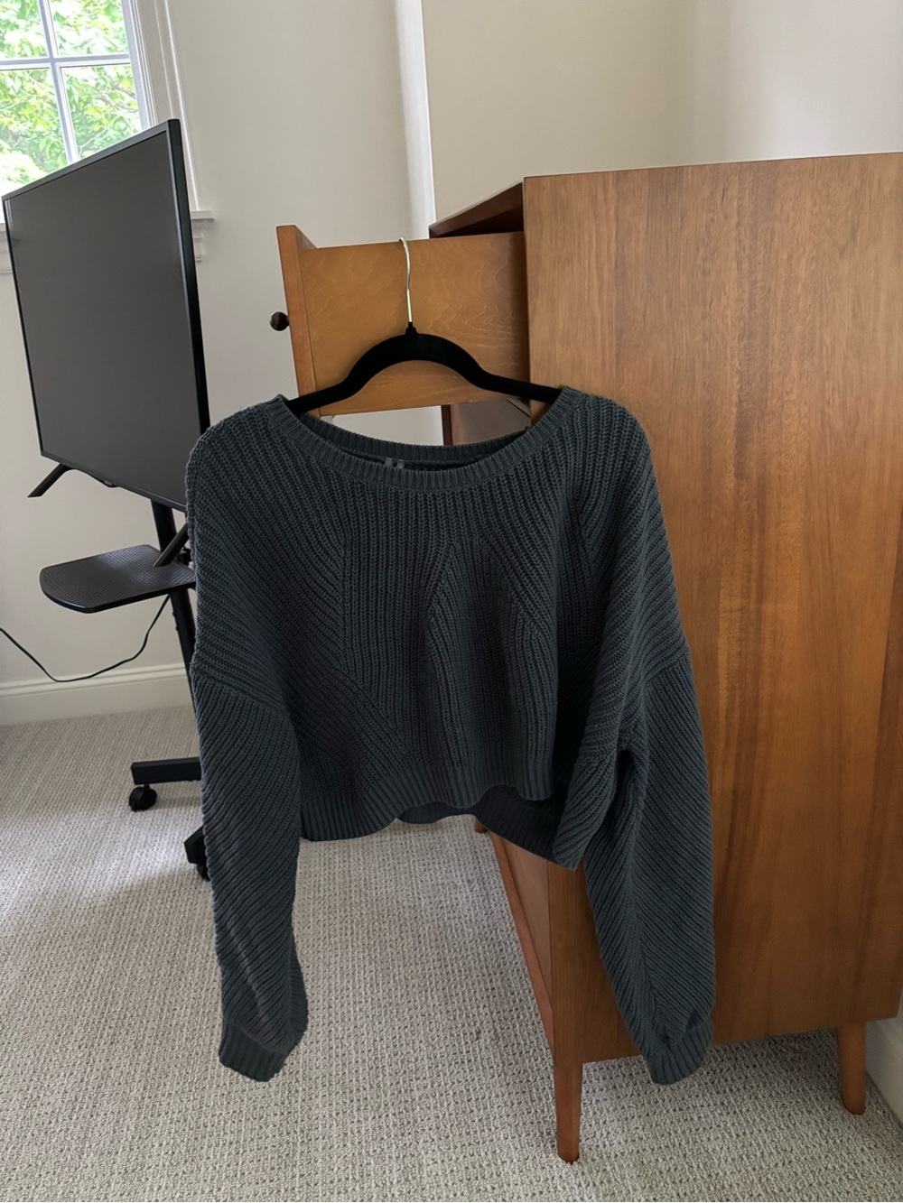 Anthropologie Crop Knit Sweater - Dark Charcoal